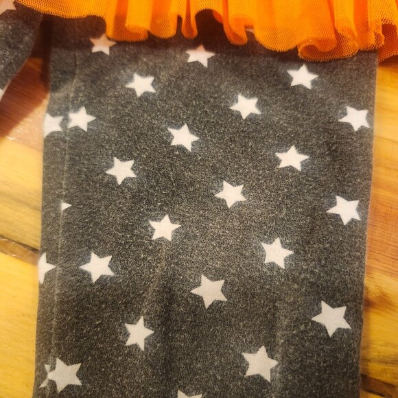 Young Hearts Girls 4T Orange Tulle Skirt Black Star Print Halloween Leggings - Picture 5 of 7